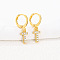 Brass Micro Pave Clear Cubic Zirconia Hoop Earrings, Golden, Letter T, 25x8mm