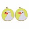 Rack Plating Alloy Pendants, with Enamel, Cadmium Free & Lead Free, Flat Round with Duck, Light Gold, Champagne Yellow, 25x20.5x1.5mm, Hole: 1.6mm