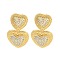 Heart Brass Pave Clear Cubic Zirconia Dangle Stud Earrings, Real 16K Gold Plated, 30x18mm