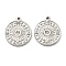 304 Stainless Steel Pendants, with Rhinestone, Flat Round, Stainless Steel Color, 18x15.5x2.5mm, Hole: 1.2mm