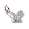 Brass Micro Pave Clear Cubic Zirconia Butterfly Charms, with Open Jump Rings, Cadmium Free & Lead Free, Platinum, 8x10.5x2mm, Hole: 2.7mm