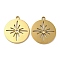 Ion Plating(IP) 304 Stainless Steel Pendants, Flat Round with Flower Charm, Real 18K Gold Plated, 22.5x20x1mm, Hole: 1.8mm
