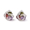 Rack Plating Brass Micro Pave Cubic Zirconia Stud Earrings, Long-lasting Plated, Flower, Platinum, Colorful, 13x12mm