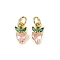 Brass Micro Pave Cubic Zirconia Charms, with Jump Rings, Long-Lasting Plated, Strawberry, Pearl Pink, 12x6x3.5mm, Hole: 3mm