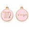 Alloy Enamel Pendants, Cadmium Free & Lead Free, Flat Round with Constellation, Light Gold, Pink, Virgo, 22x18x2mm, Hole: 1.5mm