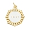 Sun with 11:11 Brass Enamel Pendants, with Jump Ring, Cadmium Free & Lead Free, Long-Lasting Plated, Rack Plating, Real 18K Gold Plated, White, 19x16x1.5mm, Hole: 3mm