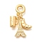 Brass Clear Cubic Zirconia Croissant & Cup & Eiffel Tower European Dangle Charms, Large Hole Pendants, Cadmium Free & Nickel Free & Lead Free, Real 18K Gold Plated, 34mm, Hole: 5mm