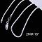 Brass Round Snake Chain Necklaces, with Lobster Claw Clasps, Silver Color Plated, 18 inch, 2mm