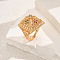 Brass Micro Pave Cubie Zirconia Geometric Hollow Adjustable Finger Rings for Women, Golden, 22mm, Inner Diameter: Adjustable