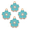 Alloy Enamel Pendants, Sakura Flower, Light Gold, Dark Turquoise, 20.5x17.5x1.5mm, Hole: 2mm
