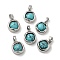 Synthetic Turquoise Brass Flat Round Charms, Real Platinum Plated, 14x11.5x6mm, Hole: 4x3mm