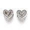 Alloy Rhinestone European Beads, Large Hole Beads, Heart, Platinum, 10.5x11x8.5mm, Hole: 5mm