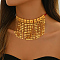 Vintage Brass Geometric Tassel Pendant Statement Bib Necklaces for Women Wedding Party, Golden, 21.26 inch(54cm)