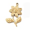 304 Stainless Steel Pendants, Flower Charm, Ion Plating(IP), Real 18K Gold Plated, 25.5x15.5x2mm, Hole: 1.6mm