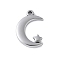 304 Stainless Steel Pendants, Moon with Star Charm, Anti-Tarnish, Stainless Steel Color, 24x16.5x3mm, Hole: 2mm