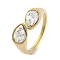 Ion Plating(IP) 304 Stainless Steel Rhinestone Teardrop Cuff Open for Women, Real 14K Gold Plated, Crystal, Inner Diameter: 18mm