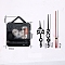 Plastic Long Shaft Clock Movement Mechanism, with Aluminum Pointer, Black, 70x55x35mm, 6pcs/set