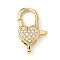 Brass Clear Cubic Zirconia Lobster Claw Clasps, Cadmium Free & Nickel Free & Lead Free, Heart, Real 18K Gold Plated, 20x11.5x5.5mm, Hole: 4.5x2mm
