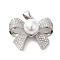 Brass Micro Pave Clear Cubic Zirconia Pendants, Cadmium Free & Lead Free, with Shell, Bowknot, Platinum, 18x22.5x10mm, Hole: 4x3.5mm