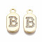 Brass Micro Pave Clear Cubic Zirconia Pendants, Nickel Free, Real 18K Gold Plated, Oval with Word, Letter.B, 16x7.5x1.5mm, Hole: 1.8mm