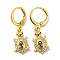 Real 18K Gold Plated Brass Dangle Leverback Earrings, with Enamel and Cubic Zirconia, Tortoise with Evil Eye, Dark Blue, 30x9.5mm