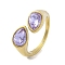 Ion Plating(IP) 304 Stainless Steel Rhinestone Teardrop Cuff Open for Women, Real 14K Gold Plated, Violet, Inner Diameter: 18mm