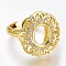 Adjustable Brass Micro Pave Clear Cubic Zirconia Finger Ring Components, 4 Claw Prong Ring Settings, Long-Lasting Plated, Flower, Clear, Golden, US Size 6 3/4, Inner Diameter: 17.1mm, Tray: 10x8mm
