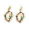 Brass Enamel Pendants, with Natural Freshwater Pearls and Acrylic, Irregular with Flower Charms, Cadmium Free & Nickel Free & Lead Free, Real 18K Gold Plated, 21x15x4.5mm, Hole: 4x3mm