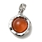 Natural Carnelian(Dyed & Heated) Pendants, Textured Brass Oval Charms, Platinum, 15.5x13x5.5mm, Hole: 5x2.5mm