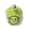 Flocky Resin Pendants, Tortoise, with Platinum Iron Loop, Lime, 11x10.5x15.5mm, Hole: 1.8mm