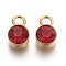 Ion Plating(IP) Glass Rhinestone Charms, July Birthstone Charms, with Real 18K Gold Plated Tone 201 Stainless Steel Findings, Flat Round, Light Siam, 10x6x4mm, Hole: 2.3mm