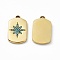PVD Vacuum Plating 201 Stainless Steel Pendants, with Rhinestone, Real 18K Gold Plated, Oval Rectangle with Star Charms, Aquamarine, 20.5x12.5x2mm, Hole: 1.4mm