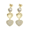 Heart Brass with Cubic Zirconia Dangle Stud Earrings, Long-Lasting Plated, Lead Free & Cadmium Free, Real 18K Gold Plated, 32.5x13mm