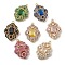 Brass with K9 Glass & Rhinestone Pendants, Light Gold, Flower Charms, Mixed Color, 22x15.5x5.5mm, Hole: 1.5mm