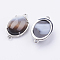 Brass Natural Agate Links connectors, Dyed & Heated, Oval, Platinum, 15~15.5x25.5~26x6.5~7mm, Hole: 1.5~2mm