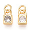 Brass Micro Pave Clear Cubic Zirconia Charms, Cadmium Free & Nickel Free & Lead Free, with Jump Ring, Lock Charms, Real 18K Gold Plated, 9x5x3mm, Hole: 3.4mm