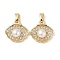 Brass Micro Pave Cubic Zirconia Pendants, Cadmium Free & Nickel Free & Lead Free, with Shell, Eye Charms, Real 18K Gold Plated, 14x14x6mm, Hole: 5mm