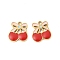 304 Stainless Steel Enamel Charms, Ion Plating(IP), Golden, Cherry, 12x11x1.5mm, Hole: 1.4mm