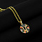 Brass Pave Colorful Cubic Zirconia Initial Ring Pendant Necklaces, 304 Stainless Steel Cable Chain Necklaces, Golden, Letter U, 17.72 inch(45cm)