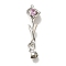 Brass Fold Over Clasps, Micro Pave Pink Cubic Zirconia, Cadmium Free & Nickel Free & Lead Free, Flower, Platinum, 51mm