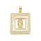 Rack Plated Brass Pendant, Cubic Zirconia and Synthetic Shell, Lead Free & Cadmium Free, Long-Lasting Plated, Real 18K Gold Plated, Square, 27.5x22.5x2mm, Hole: 4.5x3.5mm