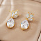 Elegant Teardrop Brass Micro Pave Clear Cubic Zirconia Stud Earrings, Golden