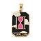 Ion Plating(IP) 304 Stainless Steel Enamel Pendants, Real 18K Gold Plated, Tarot Charm, Sand Clock, 32x19.5x2mm, Hole: 7.5x4mm
