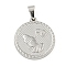 Non-Tarnish 304 Stainless Steel Pendants, Religious Theme Charm, Flat Round with Praying Hands, Stainless Steel Color, 20.5x18.5x2mm, Hole: 5x3mm