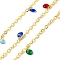 Brass Flat Round Cable Chains, with Glass, Lead Free & Cadmium Free, Long-Lasting Plated, Rack Plating, Soldered, with Spool, Real 18K Gold Plated, 2.5x2x0.5mm