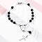 304 Stainless Steel Link Chain Bracelets, with 201 Stainless Steel Findings and Glass Beads, Black, 7-1/8 inch(18.2cm)