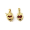 Brass & Glass Pendants, Heart Charms, Rack Plating, Long-Lasting Plated, Cadmium Free & Lead Free, Golden, 19~21x12~14x6~7mm, Hole: 6x3mm