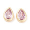 Brass Cubic Zirconia Beads, Cadmium Free & Nickel Free & Lead Free, Teardrop, Real 18K Gold Plated, Pink, 11x8x4mm, Hole: 2.5x1.2mm