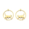 Ion Plating(IP) 201 Stainless Steel Pendants, Ring with Cat, Real 18K Gold Plated, 27x25x1.5mm, Hole: 1.4mm