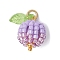 Glass Seed Beaded Berry Fruit Pendants, with Brass Loop & Acrylic Charms & Pearlized Glass Pearl Round Bead, Lavender, 14.5x12.5mm, Hole: 3.5mm